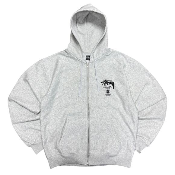 Stussy World Tour Zip Hoodie 'Ash Heather' Size XXL